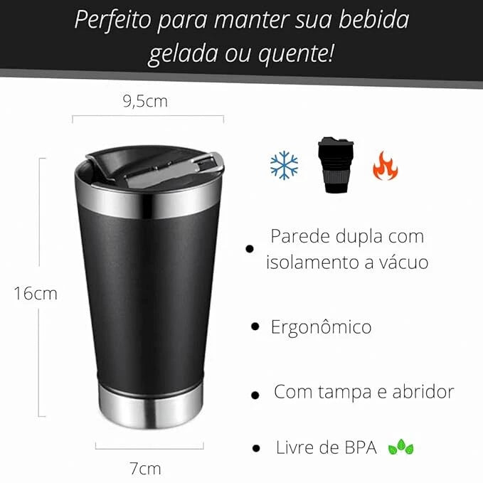 Copo Térmico Inox com Tampa e Abridor 473ml