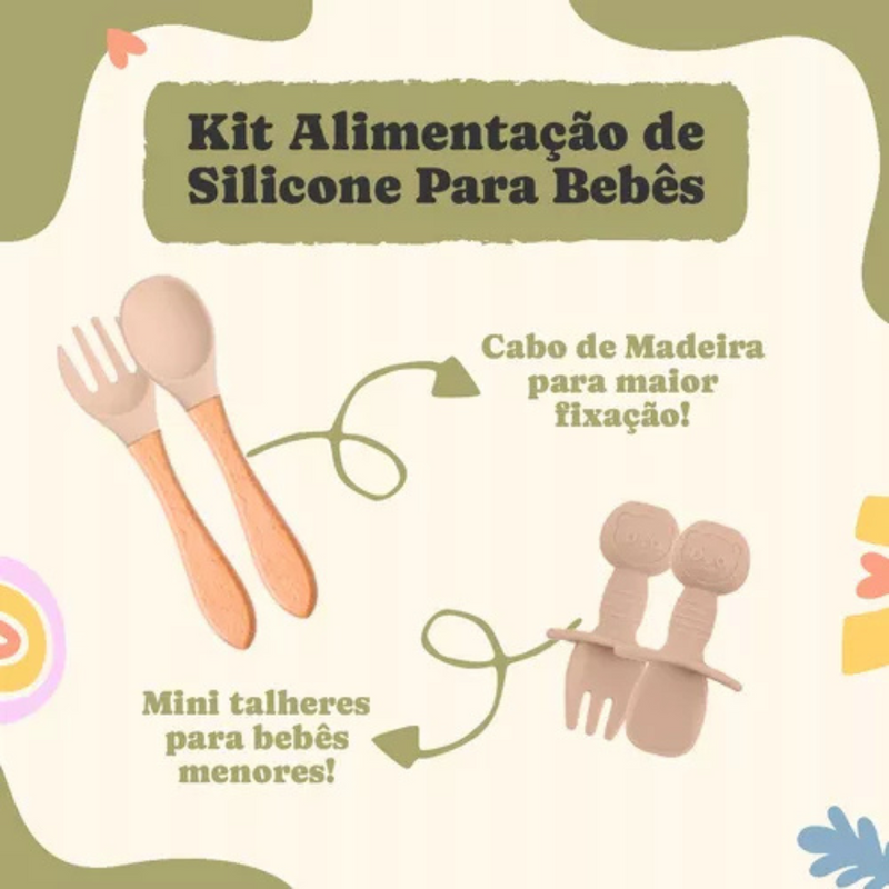 Kit Introdução Alimentar Bebê Utensílios de Silicone 8 Pçs BBL-54