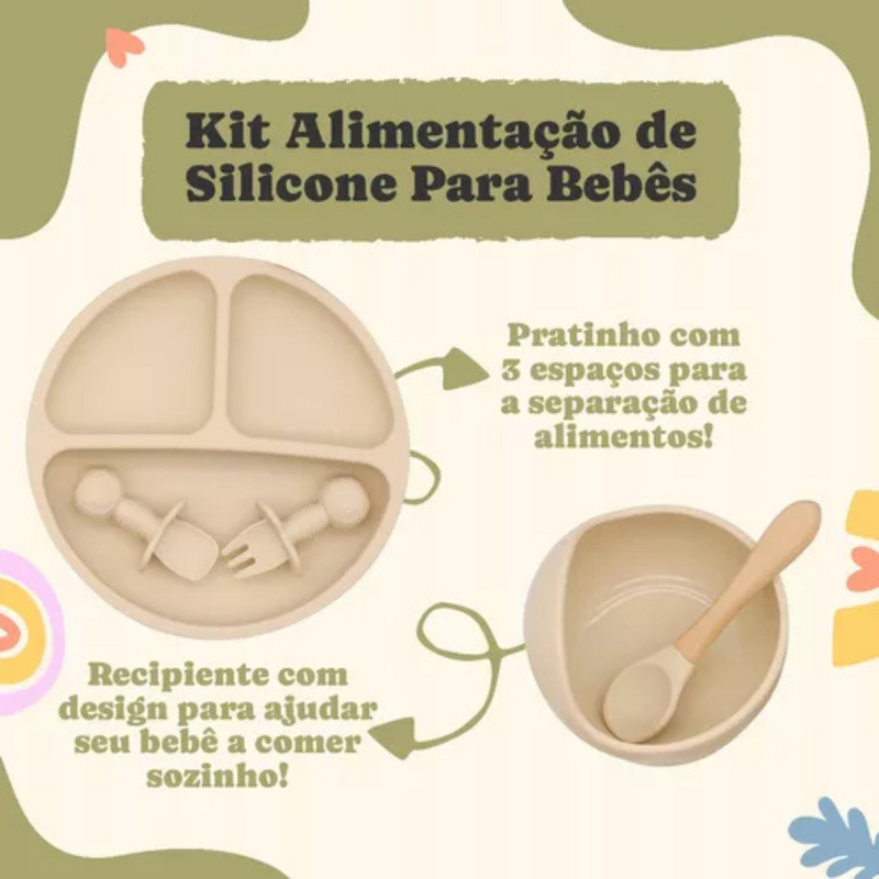 Kit Introdução Alimentar Bebê Utensílios de Silicone 8 Pçs BBL-54