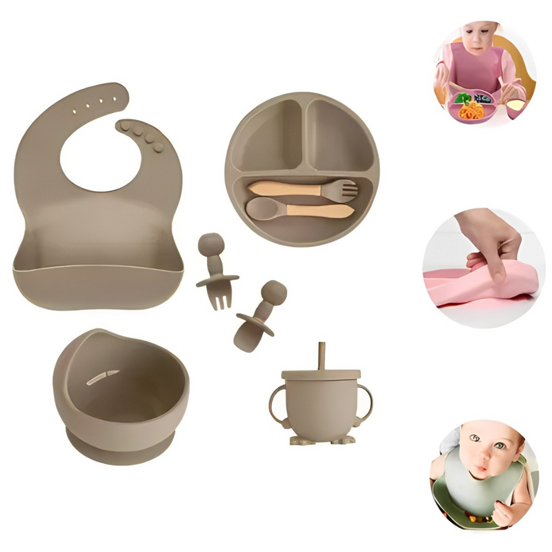 Kit Introdução Alimentar Bebê Utensílios de Silicone 8 Pçs BBL-54